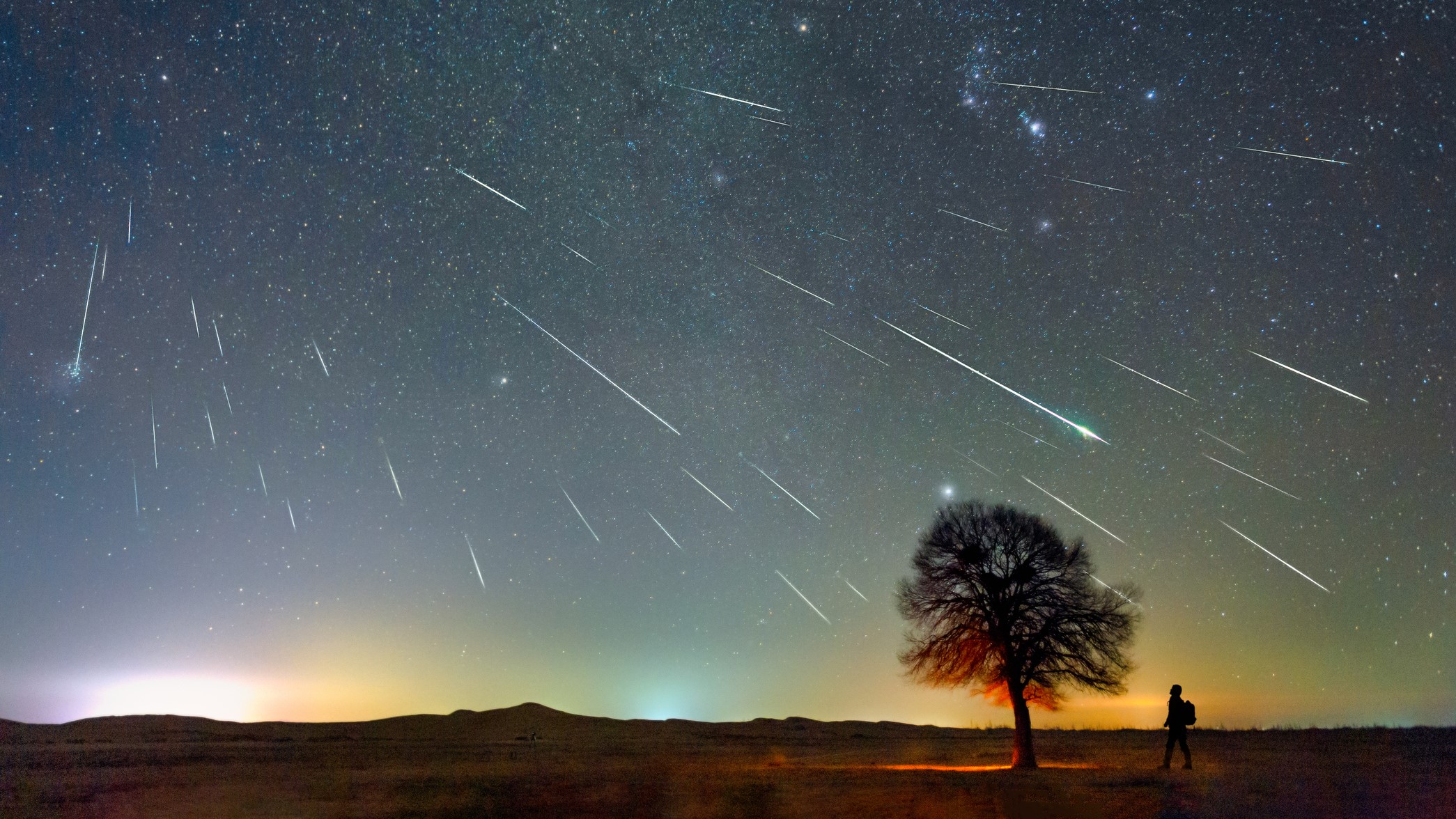 Meteor shower streaking across the sky